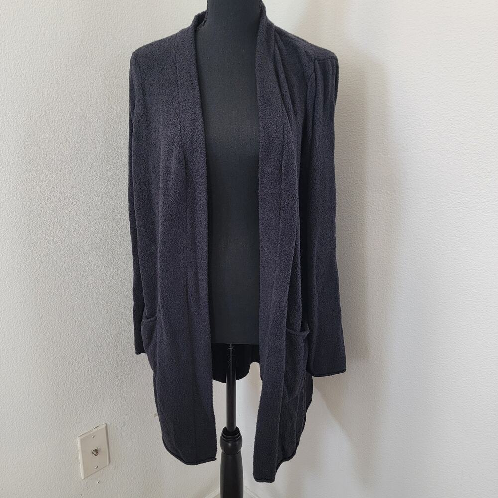 Barefoot Dreams CozyChic Lite Black Wrap Open Front Cardigan Sz Large Balletcore